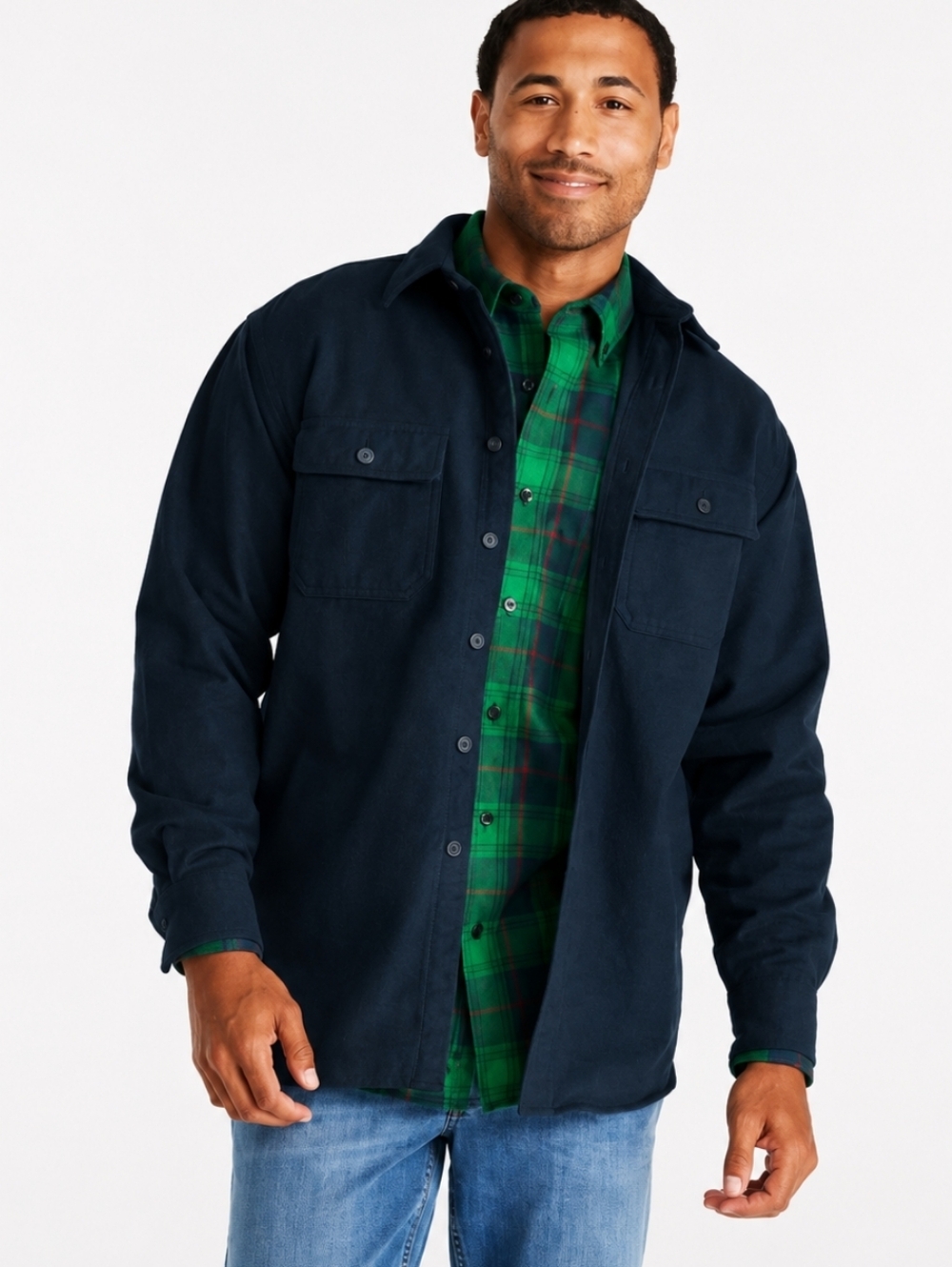 L.L. Bean Chamois Flannel Shirt Black Large Slim Fit